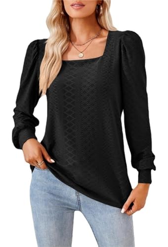 MSIYOW Bluse Damen Elegant Damenblusen Langarm Tunika Casual Oberteil Tops für Sommer Blusenshirt (L, Schwarz) von MSIYOW