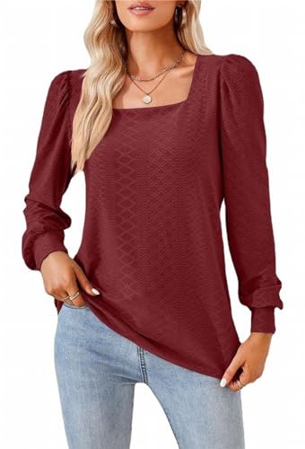 MSIYOW Bluse Damen Elegant Damenblusen Langarm Tunika Casual Oberteil Tops für Sommer Blusenshirt (M, Rot) von MSIYOW