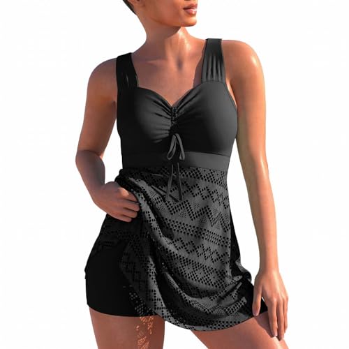 MSIYOW Damen Tankini Sets Oberteil mit Badeshorts Bademode für Damen Bikini mit Shorts Badeanzug Zweiteilig (L, Schwarz) von MSIYOW