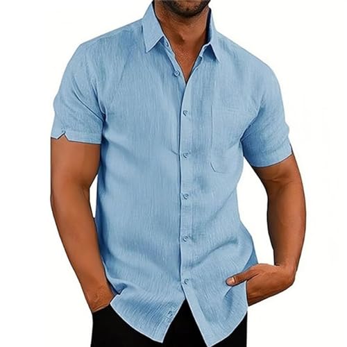 MSIYOW Herren Hemd Kurzarm Sommerhemd Button Down Freizeithemden für Herren Casual Regular Fit Shirts(2XL, Hellblau) von MSIYOW