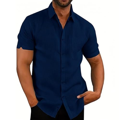 MSIYOW Herren Hemd Kurzarm Sommerhemd Button Down Freizeithemden für Herren Casual Regular Fit Shirts(L, Dunkelblau) von MSIYOW