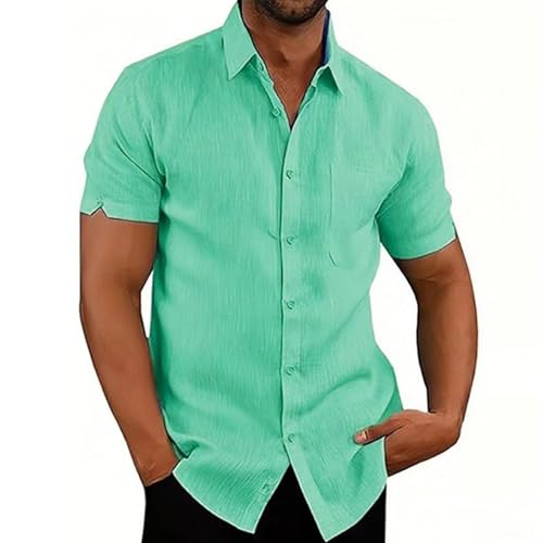 MSIYOW Herren Hemd Kurzarm Sommerhemd Button Down Freizeithemden für Herren Casual Regular Fit Shirts(L, Hellgrün) von MSIYOW