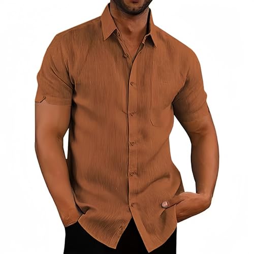 MSIYOW Herren Hemd Kurzarm Sommerhemd Button Down Freizeithemden für Herren Casual Regular Fit Shirts(XL, Khaki) von MSIYOW