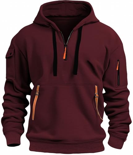 MSIYOW Herren Kapuzenpullover Pullover mit Reißverschluss Hoodie Winter Sweatjacke Herren mit Kapuze Tasche(3XL, Dunkelrot) von MSIYOW