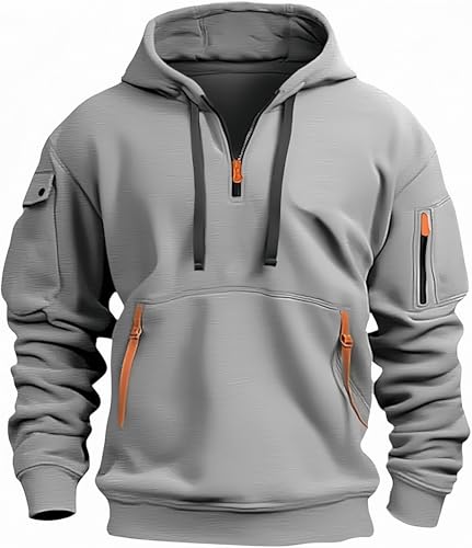 MSIYOW Herren Kapuzenpullover Pullover mit Reißverschluss Hoodie Winter Sweatjacke Herren mit Kapuze Tasche(L, Hellgrau) von MSIYOW
