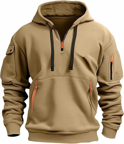 MSIYOW Herren Kapuzenpullover Pullover mit Reißverschluss Hoodie Winter Sweatjacke Herren mit Kapuze Tasche(L, Khaki) von MSIYOW