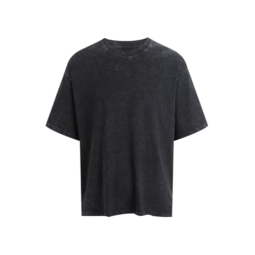 MSIYOW T-Shirt Oversize Herren Tshirt Casual Oberteile Rundhals Tops Vintage Sportshirt T-Shirts Sommer Y2K Streetwear(2XL, 1 Schwarz) von MSIYOW