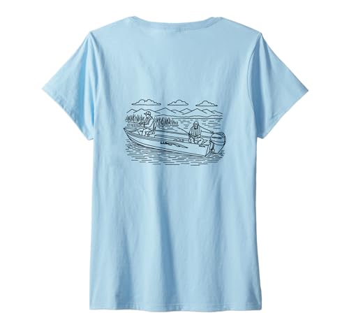 Damen Klassisches Lund-Fisherman-Design auf der Rückseite T-Shirt mit V-Ausschnitt von MSJ World .Co | Lund Boats