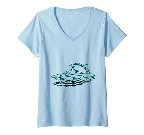 Damen Malibu Boats | Print auf der Vorderseite T-Shirt mit V-Ausschnitt von MSJ World .Co | Malibu Boats