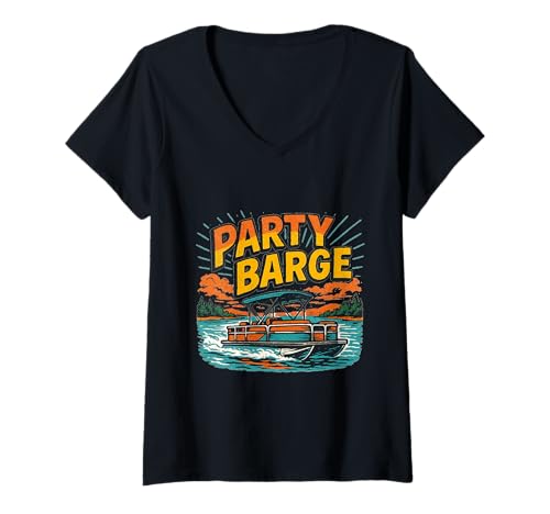 Damen Ponton Party Barge Grafikdruck auf der Vorderseite T-Shirt mit V-Ausschnitt Damen Ponton Party Barge Grafikdruck auf der Vorderseite T-Shirt mit V-Ausschnitt von MSJ World .Co | Pontoon Life