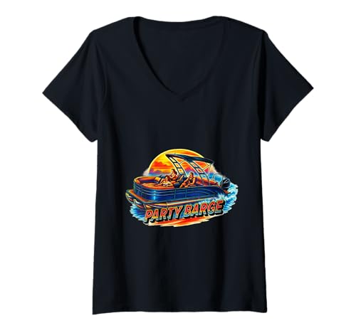 Damen Pontoon Life, Party Barge Graphic Print On Front T-Shirt mit V-Ausschnitt von MSJ World .Co | Pontoon Life