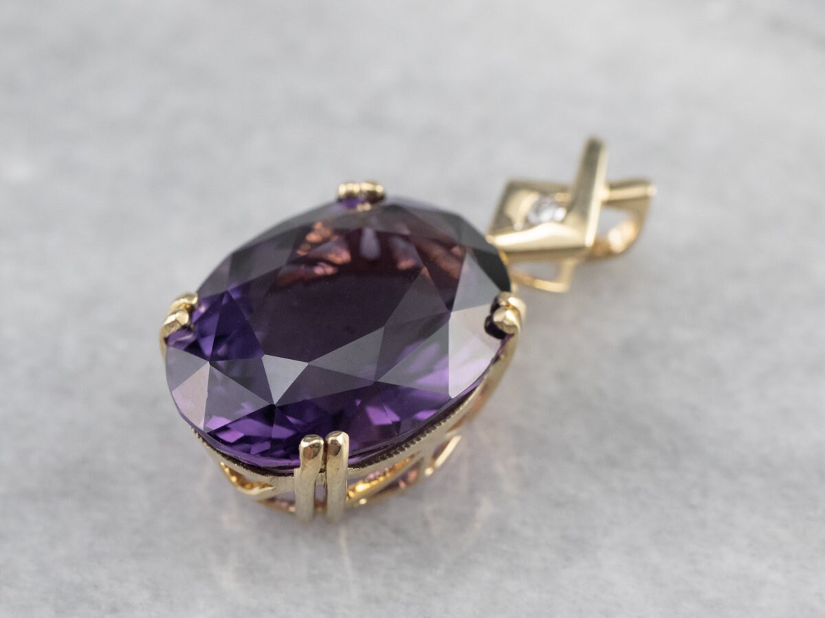 Amethyst Gold Anhänger, Cocktail Februar Geburtsstein, Geschenk Für Sie, Statement Jahrestag Geschenk, N0Clledk von MSJewelers