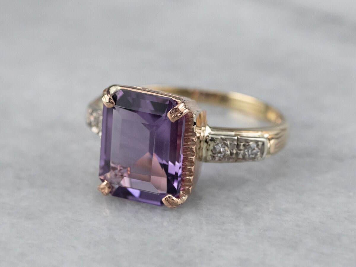 Amethyst Und Diamant Ring, Zweifarbiger Gold Geburtsstein Rechte Hand Schmuck, Geburtstag Geschenk Vyqmaqez von MSJewelers