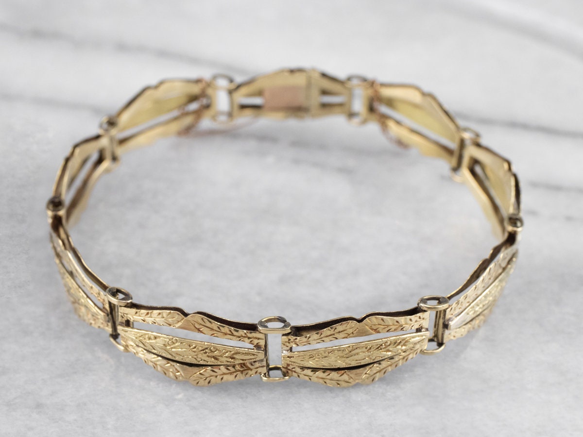 Antik Gold Panel Link Armband, Graviertes Glieder 18K Layering Nachlass Schmuck, Geschenke Für Sie N3xutcqk von MSJewelers