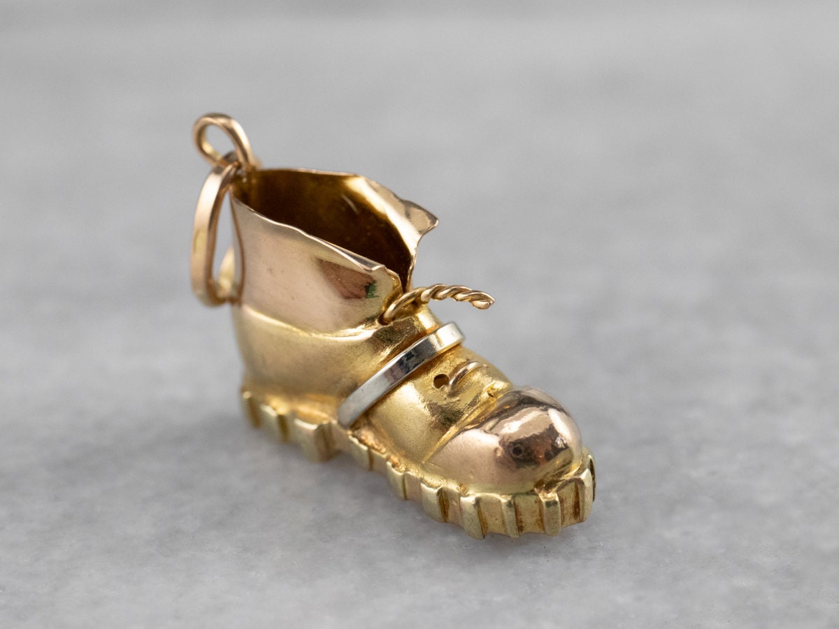 Bergsteiger Andenken, Gold Stiefel Charm, Wanderschuh Gelb Und Weiß Unisex Anhänger, Vintage Charm Oder Anhänger Yf33D1Tu von MSJewelers