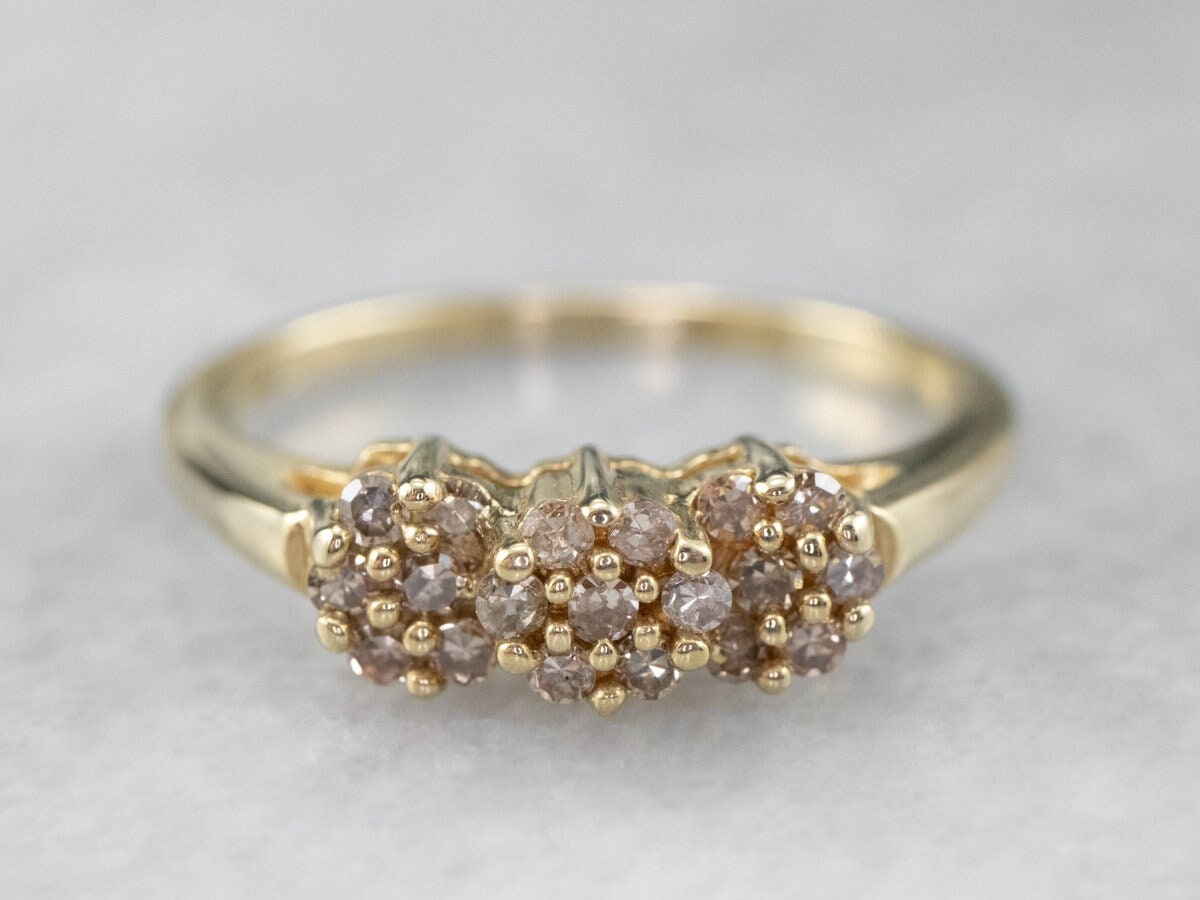 Blumen Diamant Halo Ring, Vintage Jahrestag Schmuck, Gelbgold Stapelring Mwwvxzqz von MSJewelers