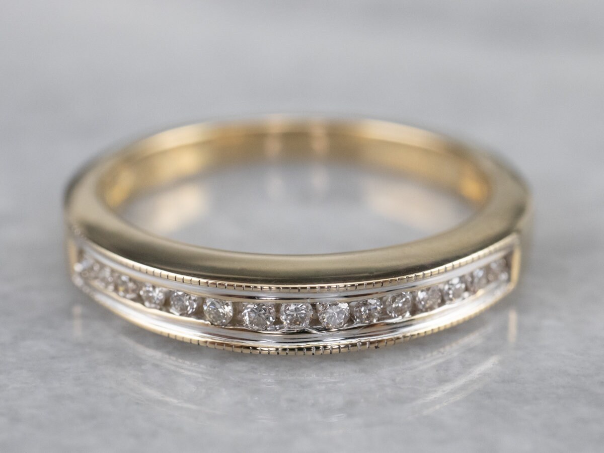 Channel Set Diamant Hochzeitsband, Zweifarbiges Gold Band, 14K Stapelband, Jubiläumsband 1D4Zx41M von MSJewelers