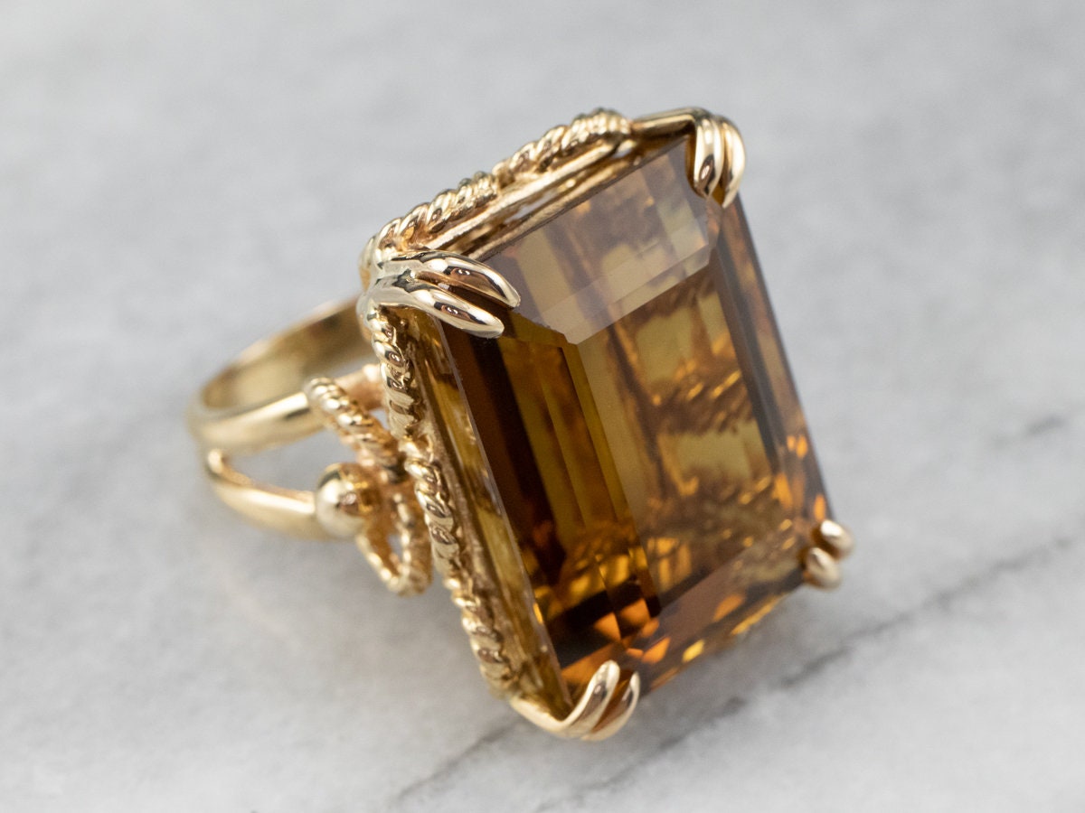 Citrin Cocktail Ring, Statement Gelbgold Großer Edelstein November Geburtsstein, Lwx2xr9Z von MSJewelers