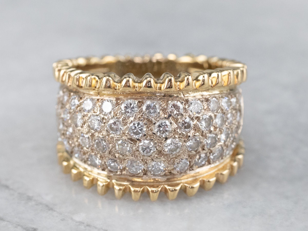 Diamant Encrusted Gold Statement Band, Bold Diamond Pave Ring, Anniversary, Cocktail Right Hand Ring 5Qdr2Ra0 von MSJewelers