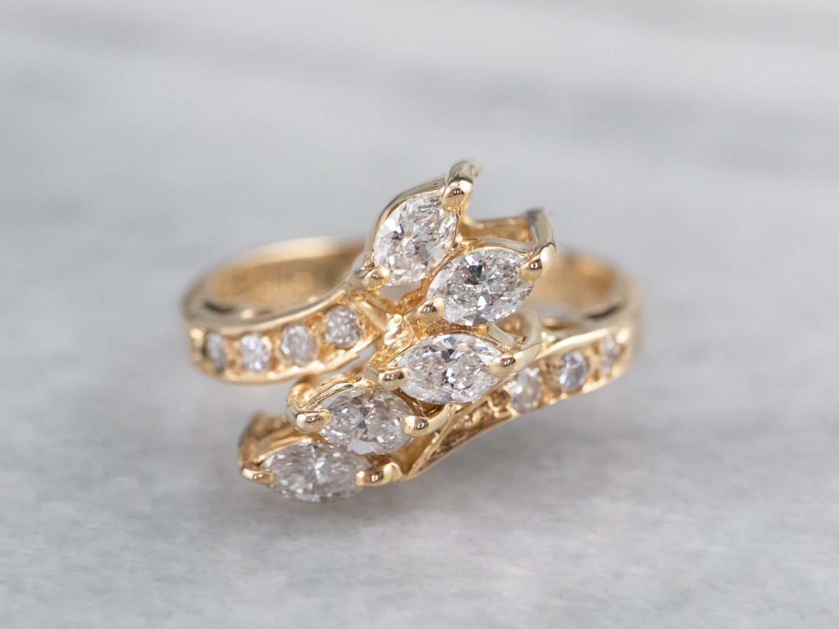 Diamant Gold Bypass Ring, Jahrestag Rechter Hand Statement Marquise Nynl7J7R von MSJewelers