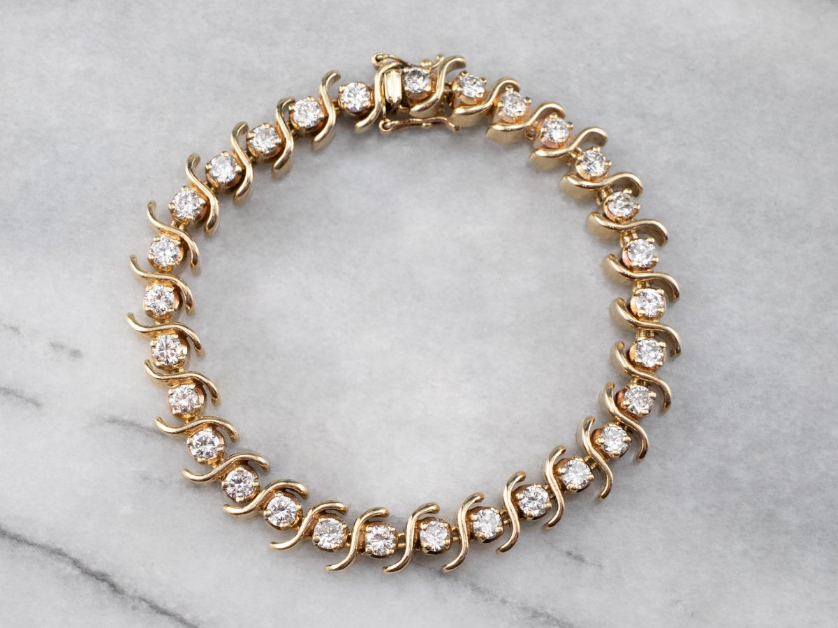 Diamant Gold Tennis Armband, Scrolling Braut Schmuck, Jahrestag Geschenk, Layering Schmuck 74xk918J von MSJewelers