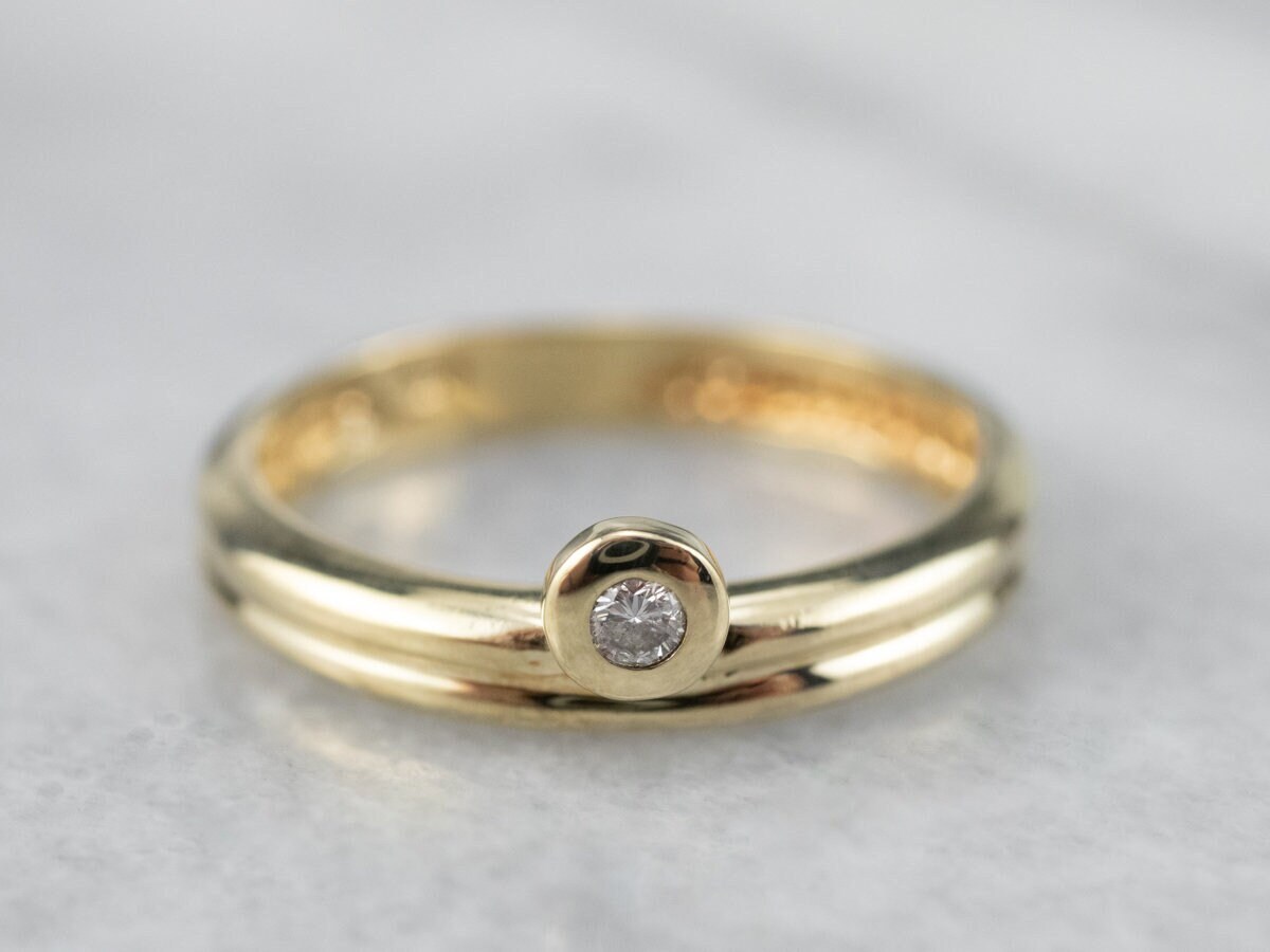 Diamant Solitär Und Schlichtes Goldband, Stapelband, Verlobungs - Hochzeitsband, Versprechensring 3xr44C0J von MSJewelers