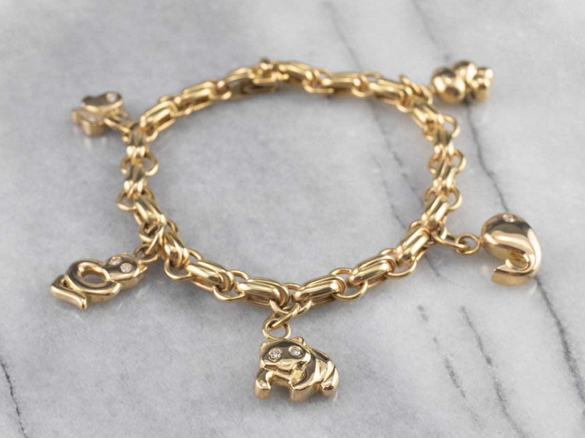 Diamant Tier Charm Armband, Gold Schweres Geschenk Für Sie, Jubiläum Geschenk, Ra7Jqkwz von MSJewelers