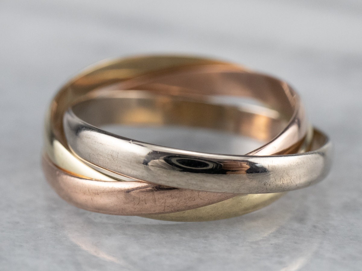 Dreifarbiges Gold-Rollband, Stapelring, Dreifachband, 14K Goldband, Geschenk Für Sie, Rechter Handring, Yw264Mjf von MSJewelers