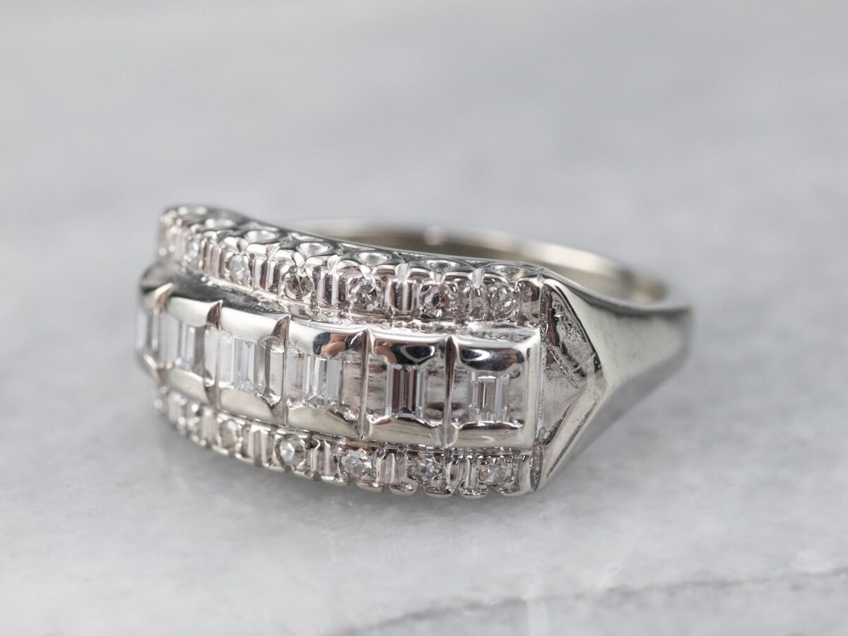 Dreireihig Diamantband, Weißgold Ring, Statement Band, Jubiläumsring, Hochzeitsband, U8E0Z813 von MSJewelers