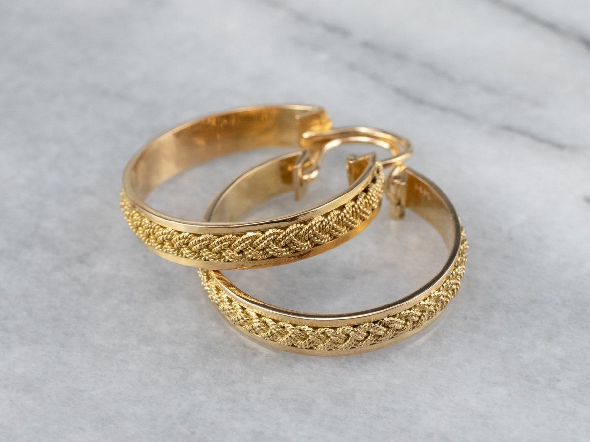 Geflochtene Gold Hoop Ohrringe, Gelbgold Hoop, 14K Hoops, Schmuck, Geschenke Für Sie 2x7Dp9x2 von MSJewelers