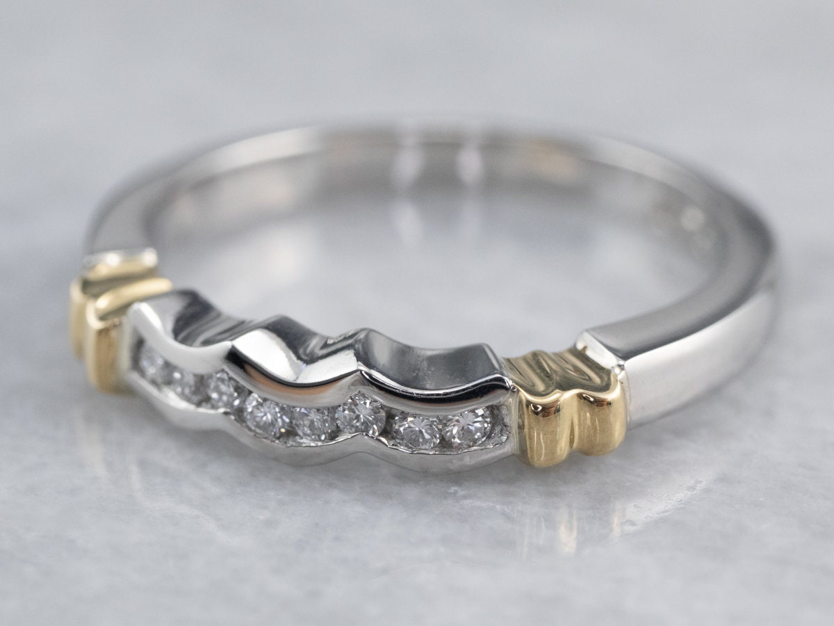 Gemischte Metall-Diamant-Band, Scalloped Diamant-Band, Platin Und Gelbgold, Diamant-Hochzeitsband 5Ecuejvw von MSJewelers