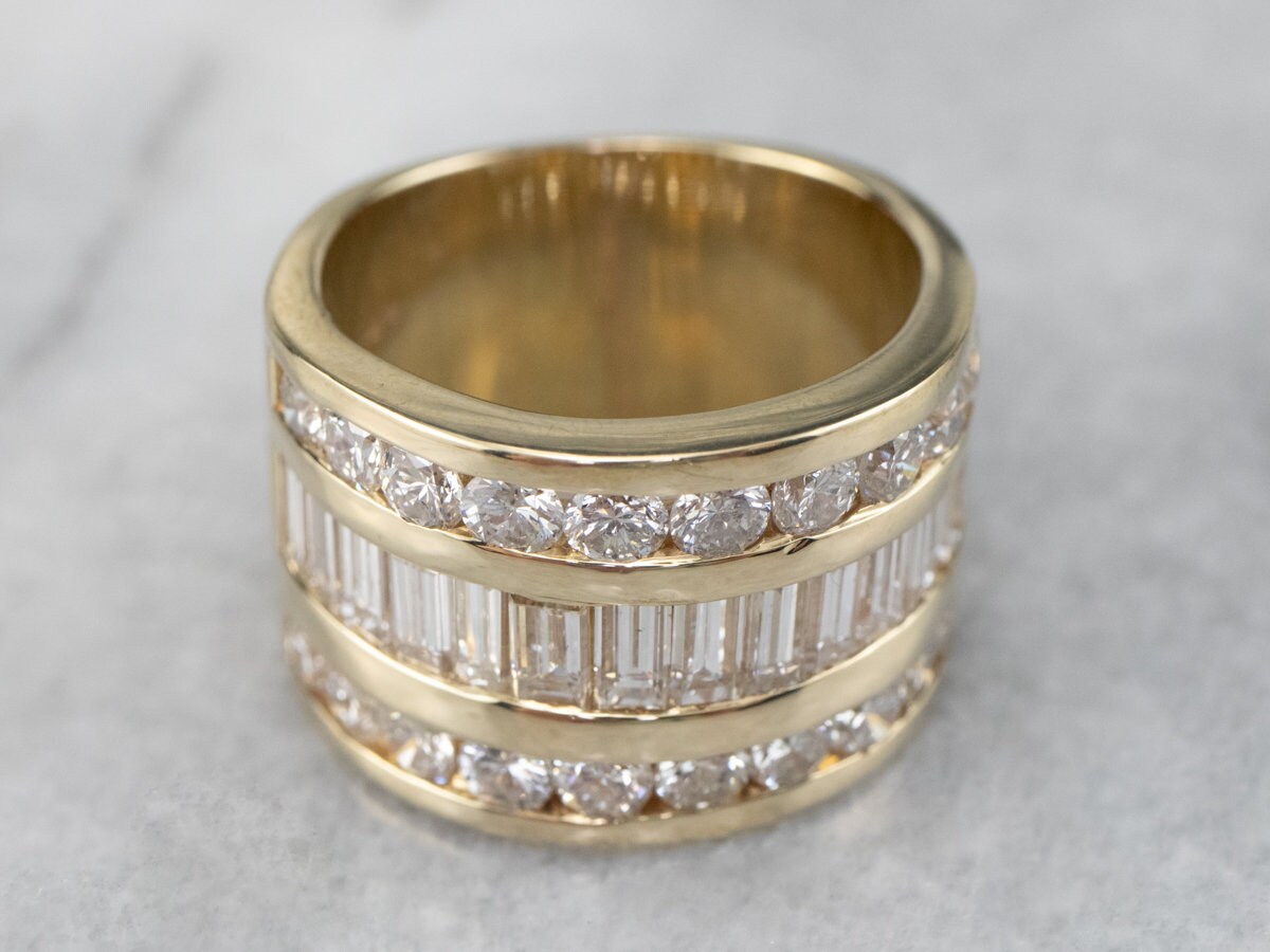 Gold Diamant Band, Baguette Round Diamond Band, Cocktail Gelbgold Und Diamant, Stapelband, Jubiläum Fxpmwj8R von MSJewelers