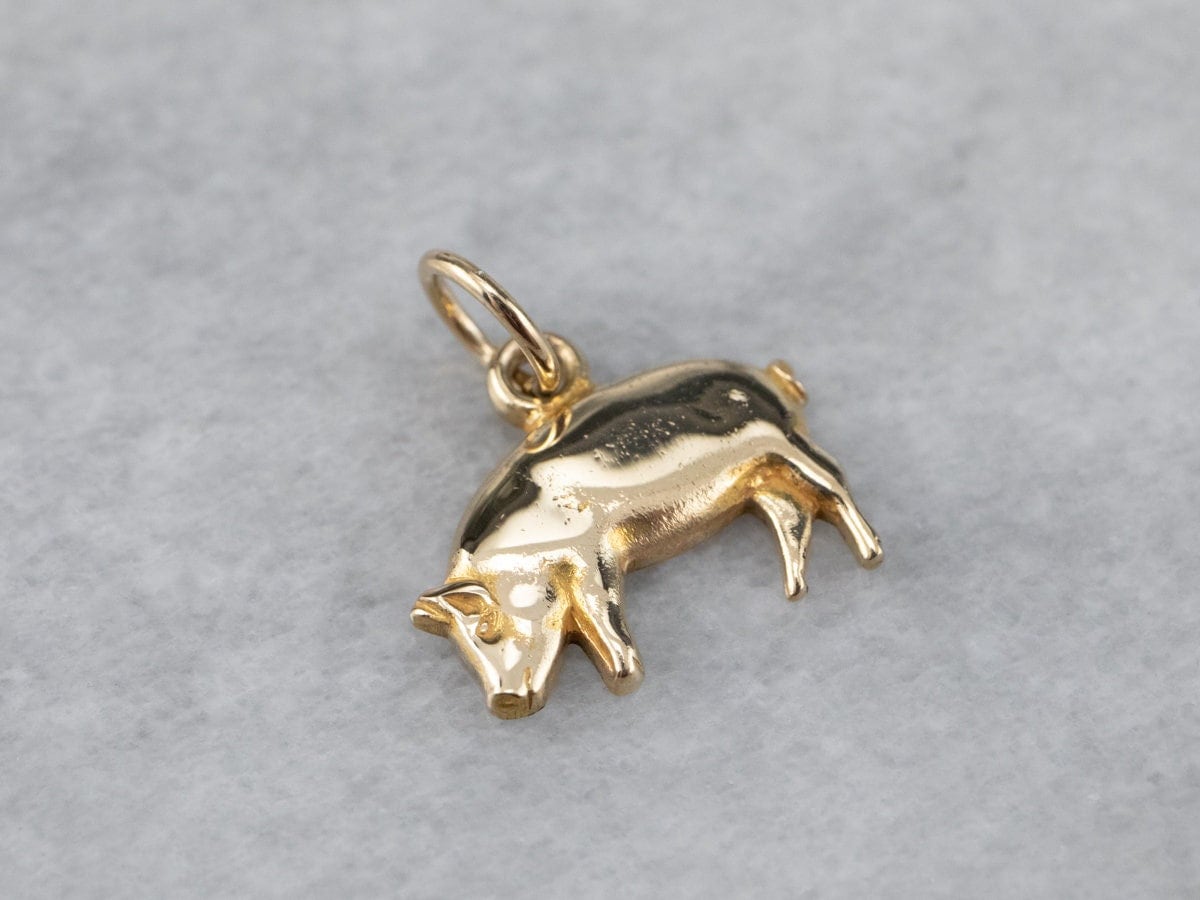 Gold Schwein Charm, Tier Gelbgold Layering Anhänger, Charm Armband, Schmuck, Unisex Aj2Ppxkr von MSJewelers