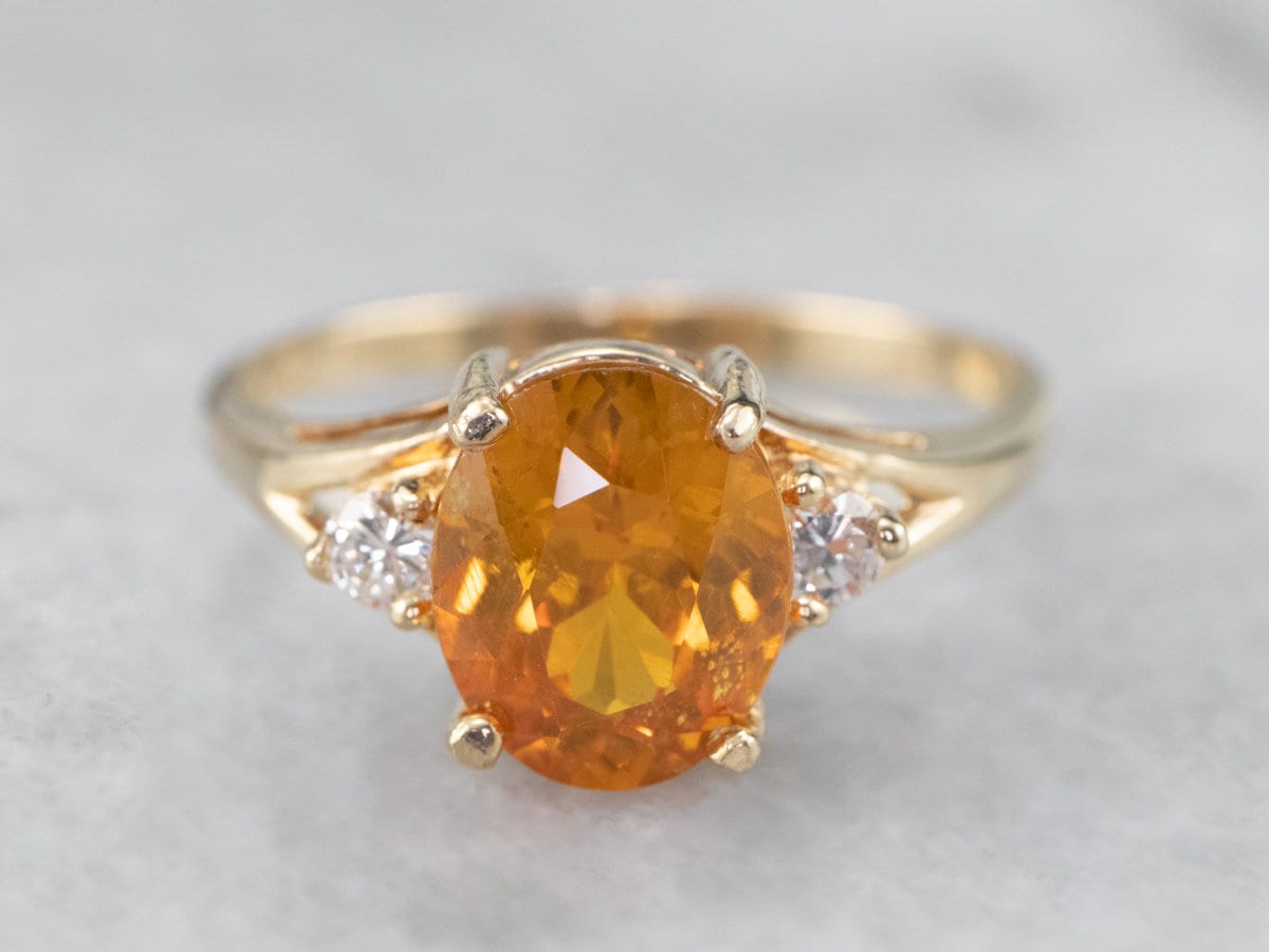 Goldener Zirkon Und Diamant Ring, Drei Stein Gold Orange Rechte Hand Jahrestag Geschenk, Geburtsstein Ring Tndj3H00 von MSJewelers