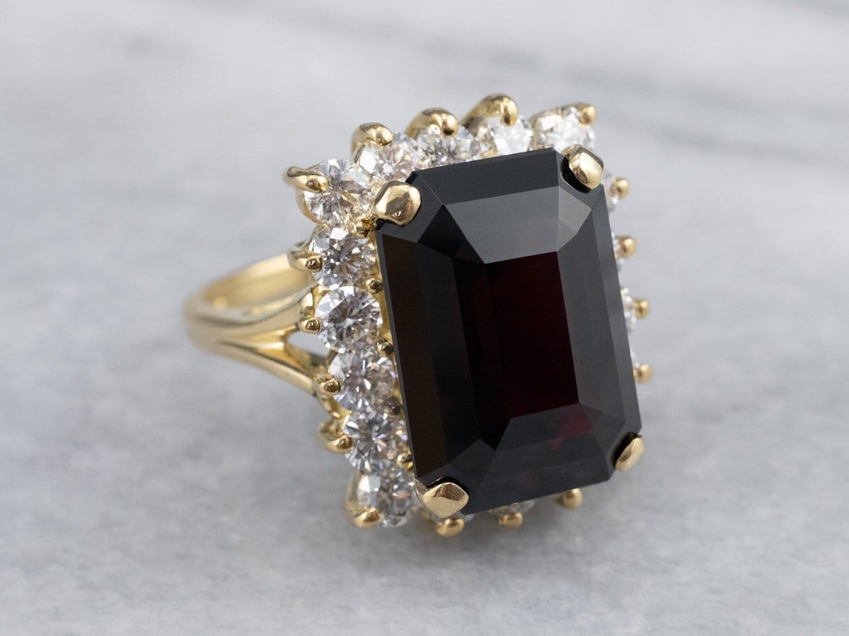 Granat Und Diamant Cocktail Ring, Gelbgold Statement Januar Geburtsstein, Großer Stein Ring Nlywqpxj von MSJewelers