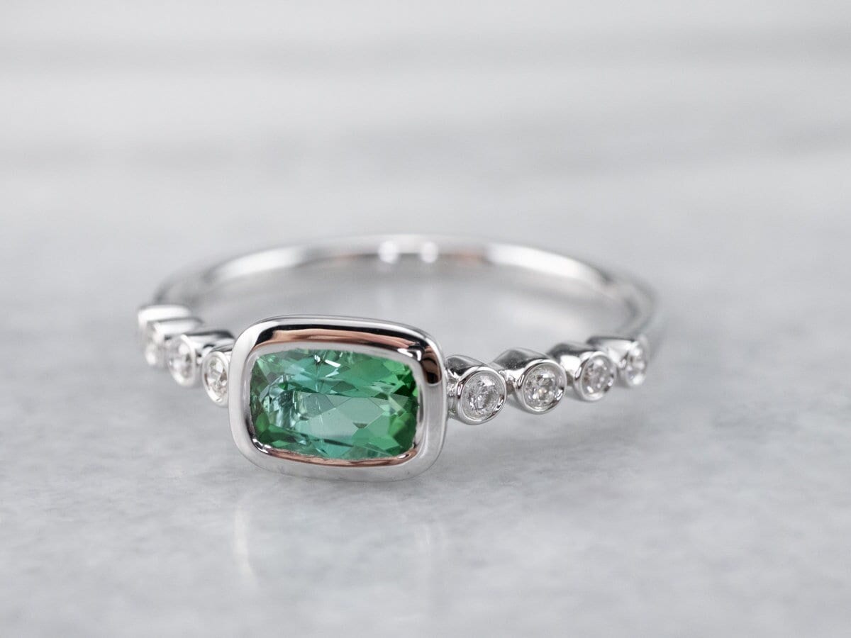 Grüner Turmalin Diamant Ring, Weißgold Jahrestag Rechte Hand Geschenk Für Sie, Stapelring Aentz2mm von MSJewelers