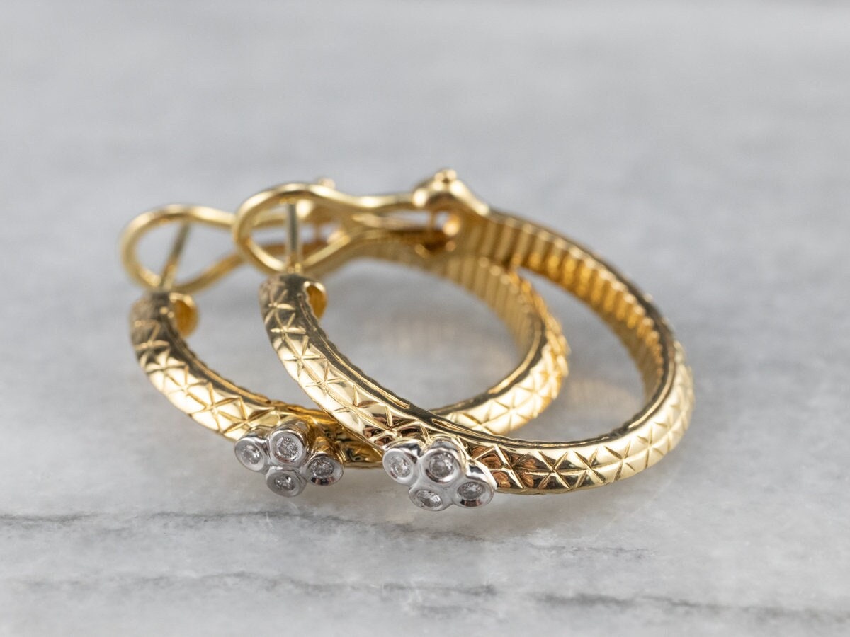 High End Diamant Und Gold Hoop Ohrringe, Zwei Ton 18K Große Hoops, Jahrestag Geschenk, Geschenke Für Sie H14Zxcv1 von MSJewelers