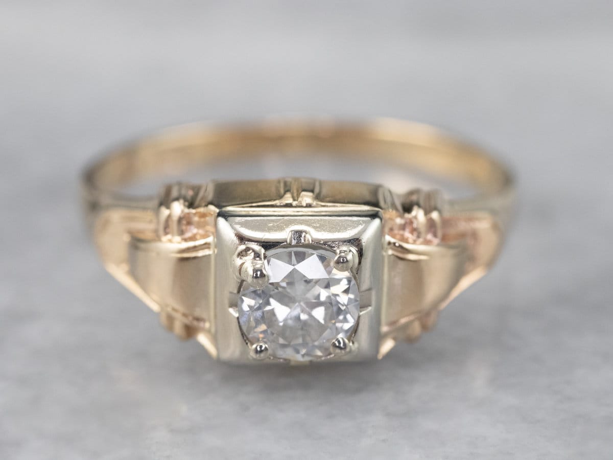 Illusion Kopf Diamant Solitär Ring, Zwei Toned Gold Verlobungsring, Retro Verlobung, Vintage Verlobung L7Veqmze von MSJewelers