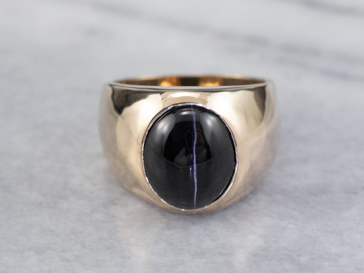 Katzenauge Sillimanit Ring, Cocktail Unisex Statement Bold Cabochon Schwarzer Stein Geschenk E3Derawc von MSJewelers