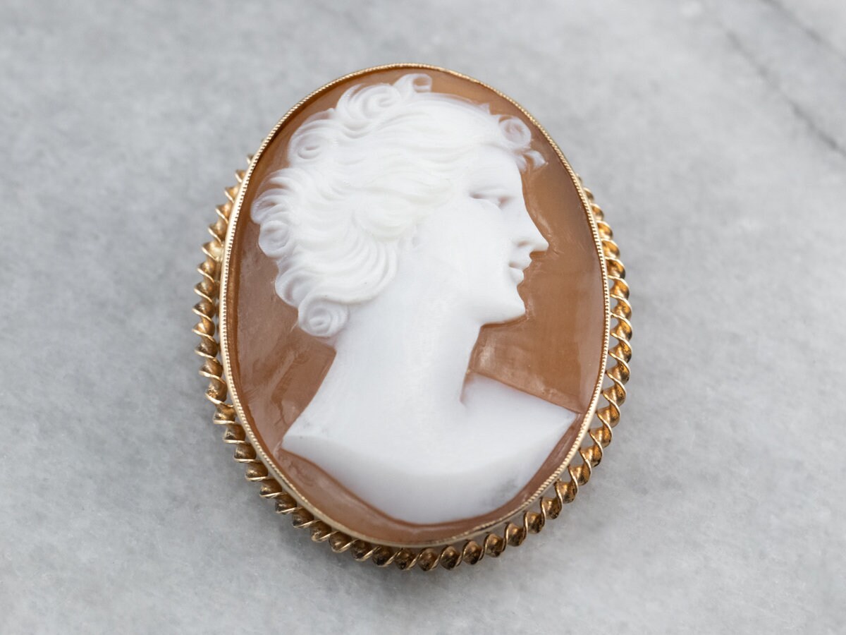 Mid Century Cameo Brosche, Cameo-Anhänger, Gelbgold Cameo, Gold Pin Oder Anhänger, Sammler, Immobilien Schmuck A7Qhy8K7 von MSJewelers