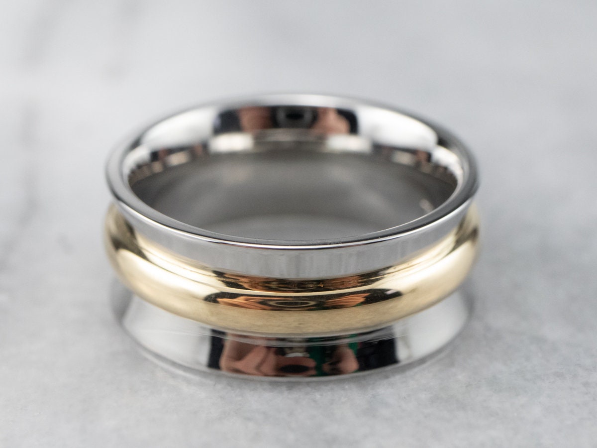 Mixed Metal Unisex Band, Stapelring, Stapelband, 18K Gelbgold Und Edelstahl Breites Hochzeitsband 3Yyvzv8H von MSJewelers