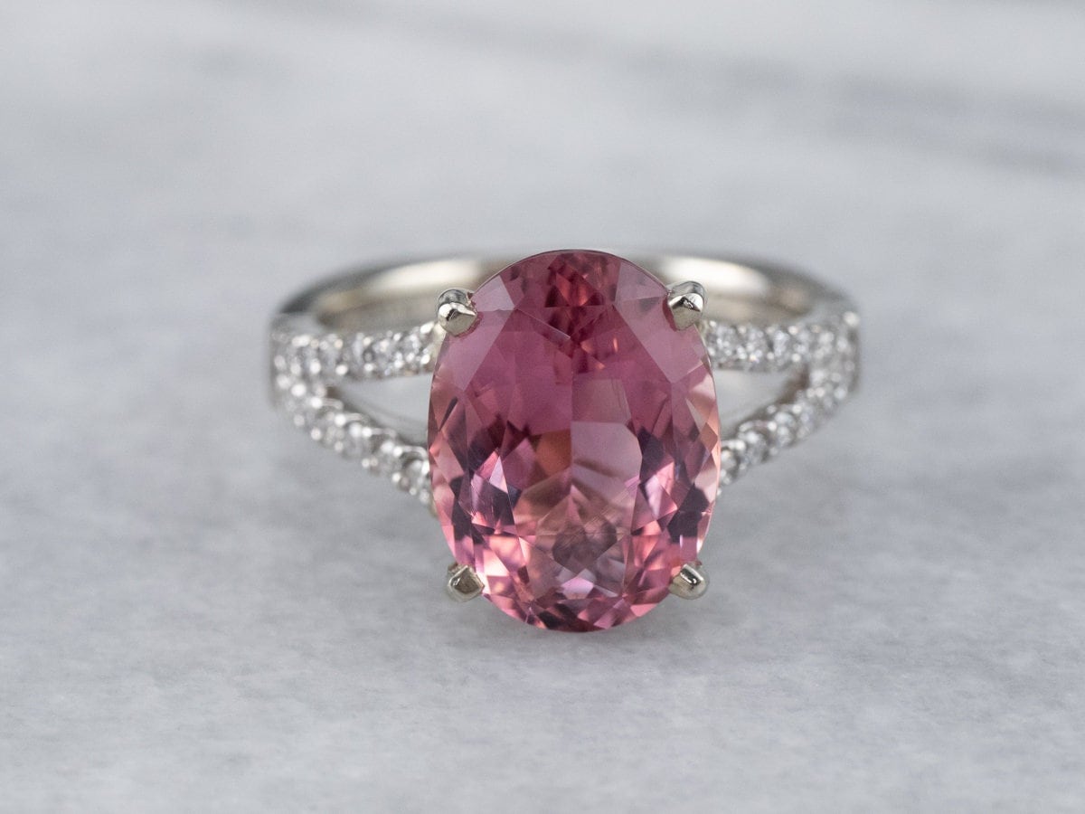 Moderner Rosa Turmalin Und Diamant Ring, Weißgold Jahrestag Oktober Geburtsstein, Geschenke Für Sie 8D4Ww5J0 von MSJewelers