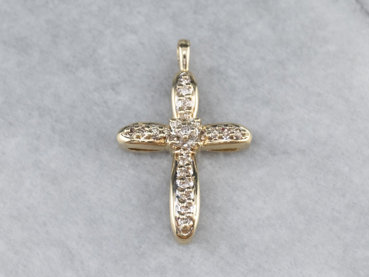 Modernes Champagner Diamant Kreuz, Gelbgold Damen Brautschmuck, Religiöser Schmuck, Religiöses Geschenk 3Um1Z5D8 von MSJewelers