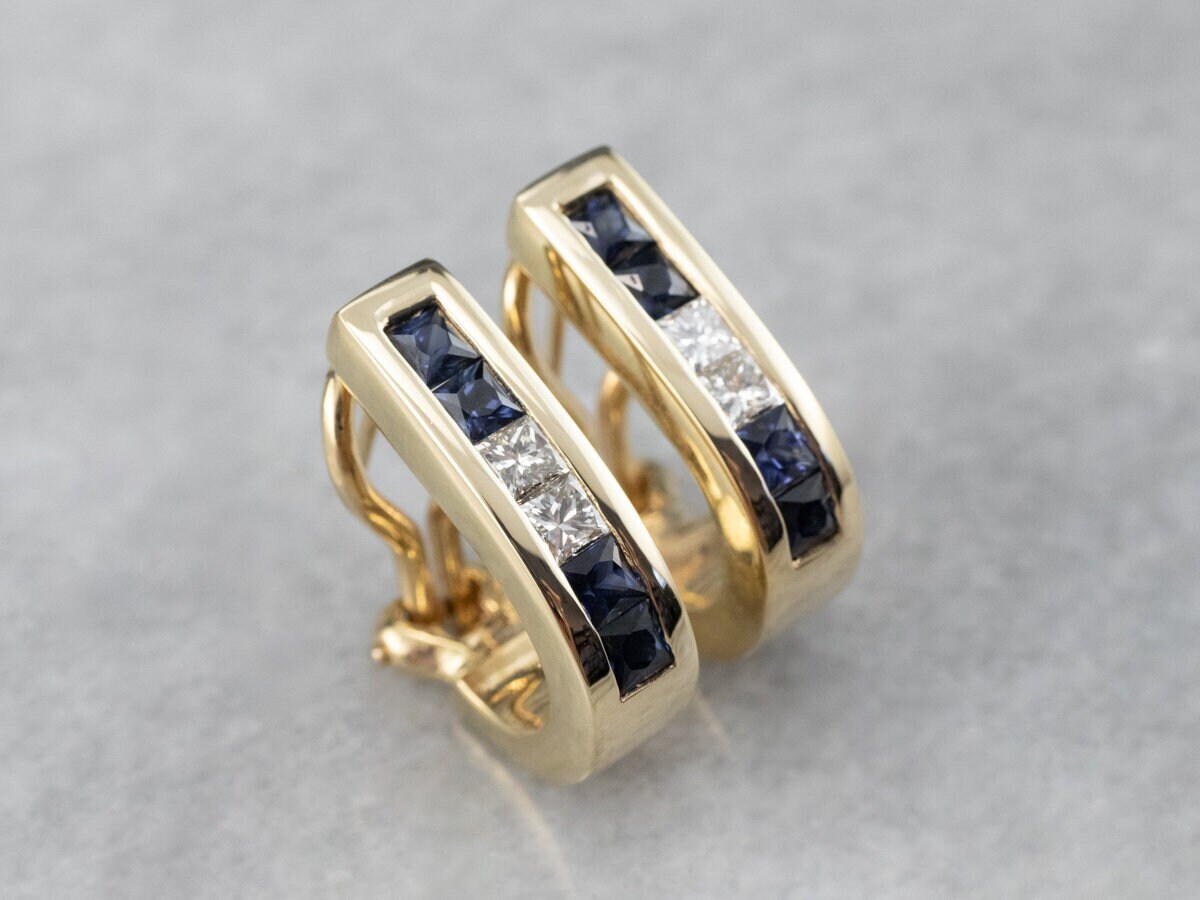 Saphir Und Diamant Tropfen Ohrringe, Channel Set Edelstein Gelbgold Braut Schmuck, Geburtstag Geschenk 0Zmndk7M von MSJewelers