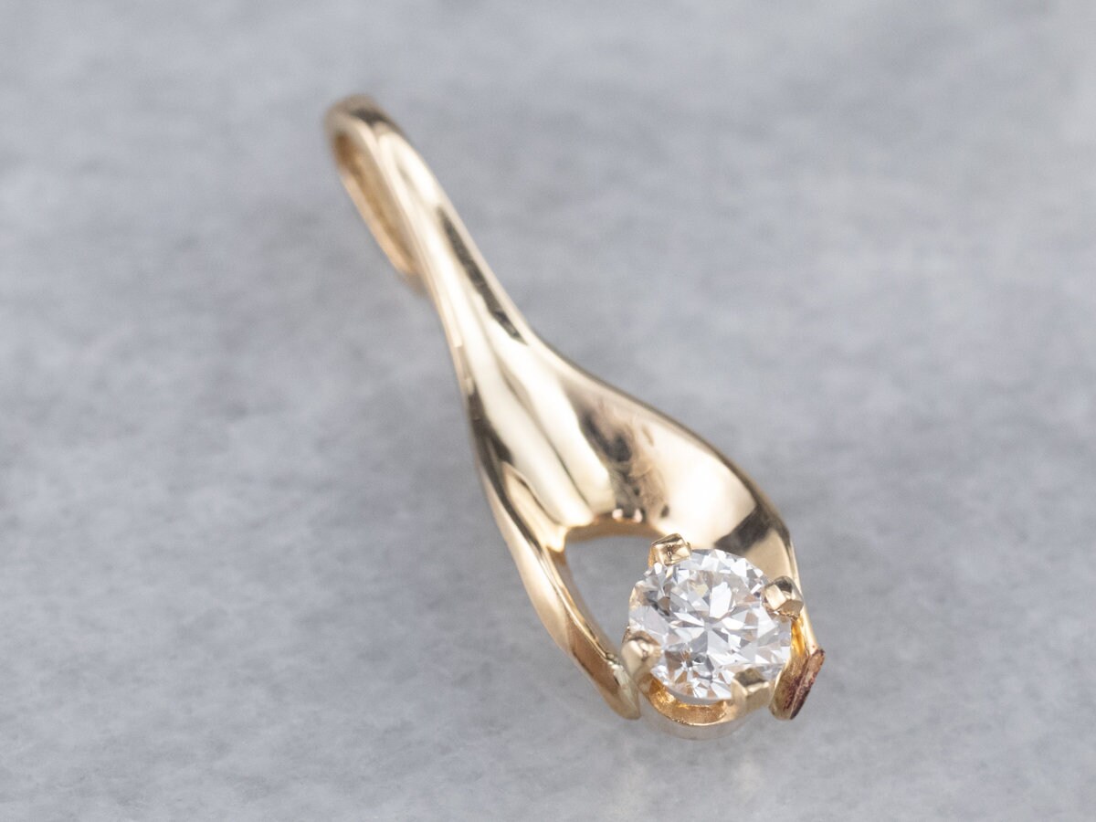 Schlichter Gold Diamant Anhänger, Solitär Gelbgold Layering Jubiläum 1Rrdu269 von MSJewelers