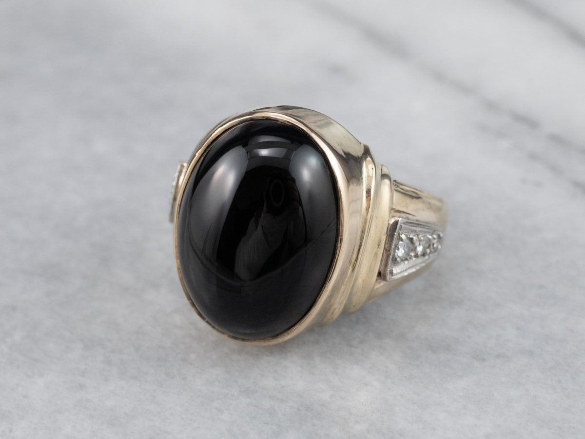 Schwarzer Onyx Und Diamant Ring, Gelbgold Schmuck, Herren Vintage Jahrestag Geschenk Uc5Qaaxn von MSJewelers