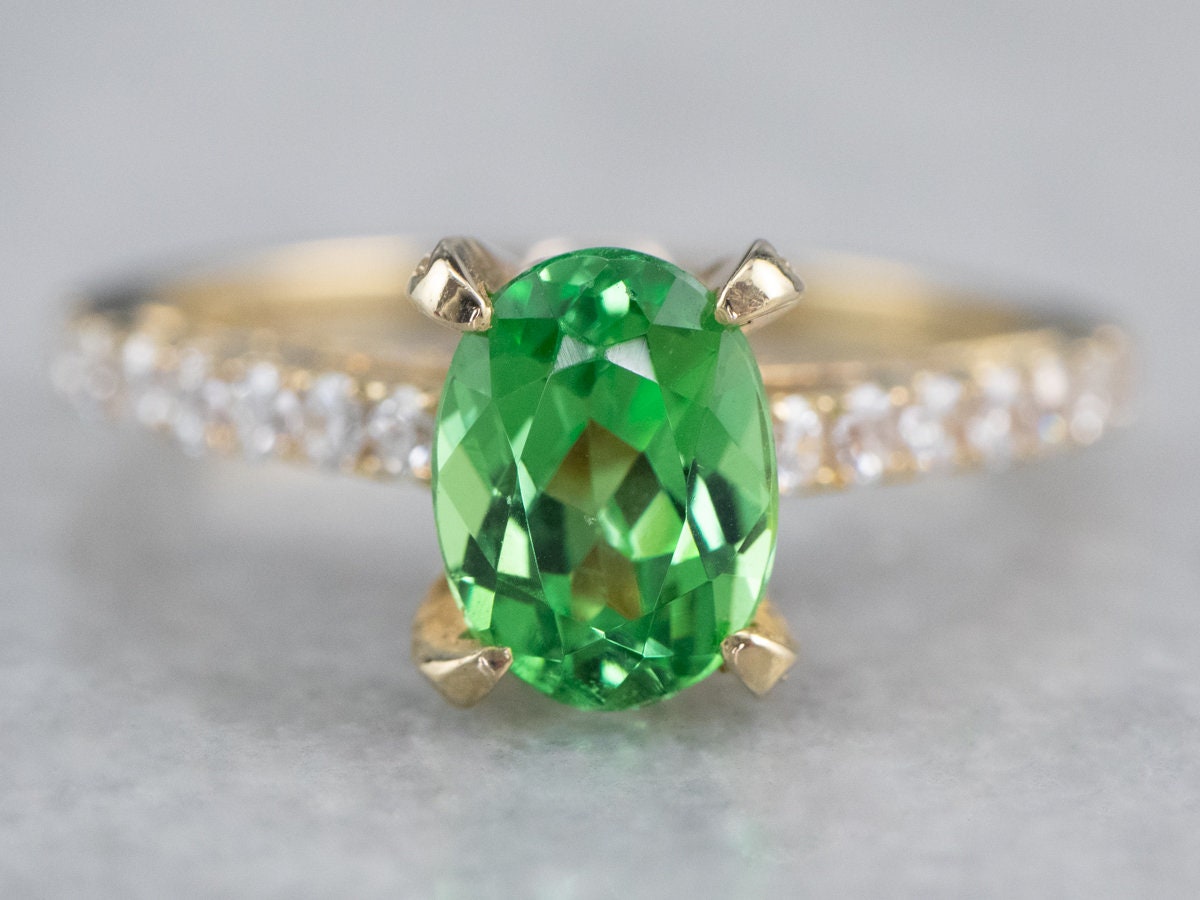 Tsavorit Granat Und Diamant-Ring, Jahrestag Ring, Gold Ring, Verlobungsring Uecw9Hcw von MSJewelers