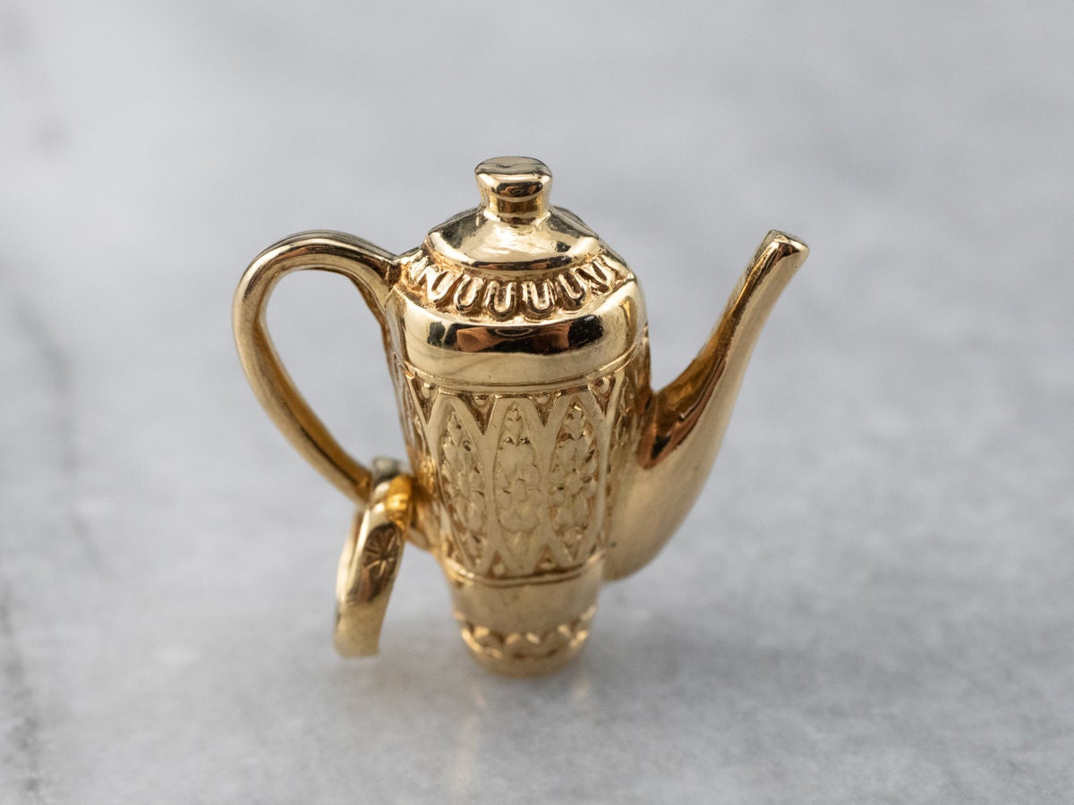 Verzierter Gold Teekannen Anhänger, 18K Charm, Vintage Teekanne Charm Sammler, Layering Geschenke Für Sie Puua1xpq von MSJewelers