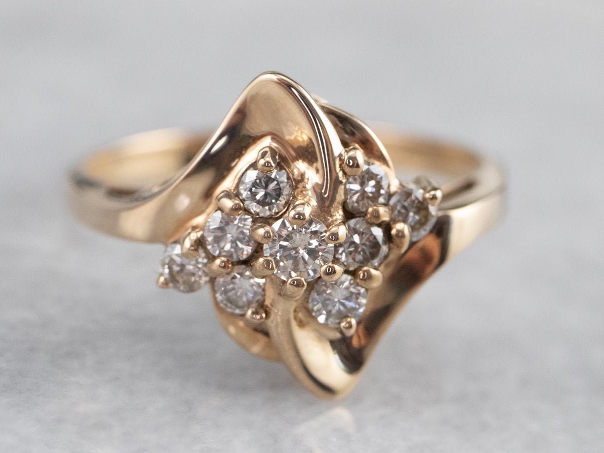 Vintage Diamant Dinner Ring, Gelbgold Jahrestag Geschenke Für Sie, April Geburtsstein Jzhh3Yft von MSJewelers