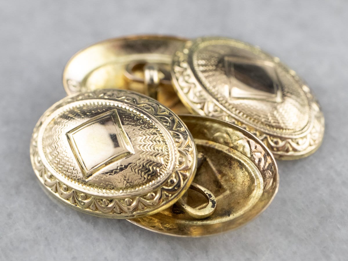 Vintage Geätzte Manschettenknöpfe, Gelbgold Oval Gold Suite Zubehör, Bräutigam Geschenk 0Nv3Za3A von MSJewelers